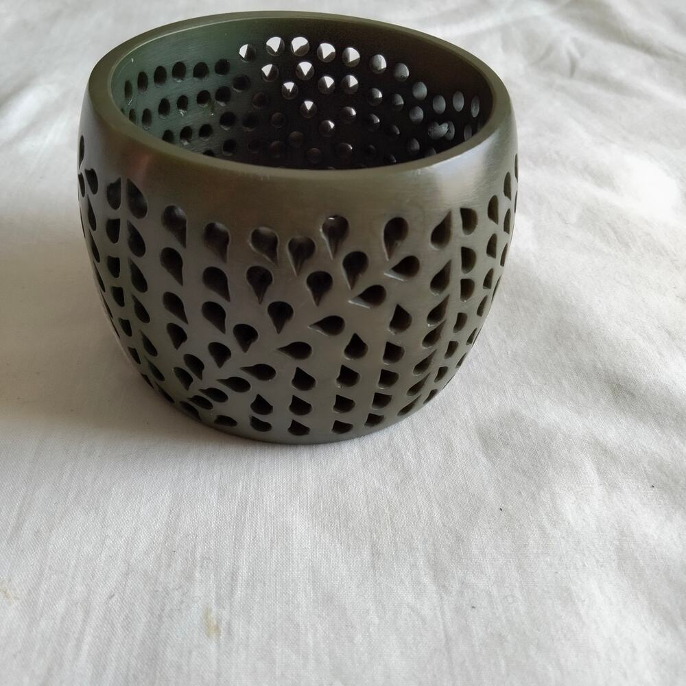 Iris Apfel & Bajalia Olive Green Bone Cutout Chunky Statement Bracelet